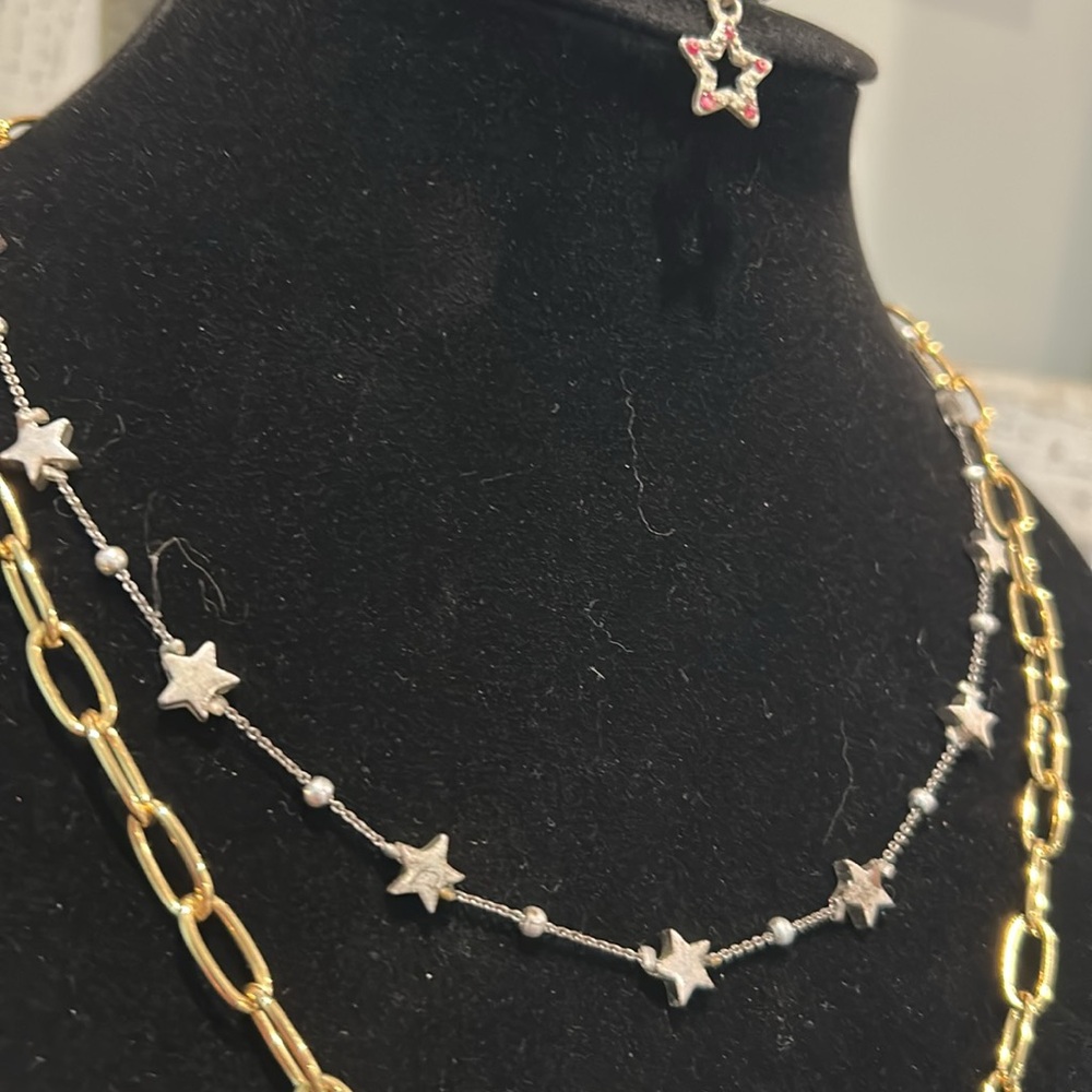 3 Pieces Fashion Jewelry Stars Silver & Gold Color Necklaces & Bracelet - Picture 4 of 7
